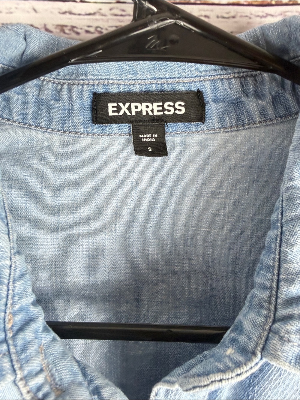 Express Denim Puff Sleeve Button Front Blouse Blue Size S - Picture 4 of 7